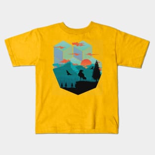 Raven Mountain Sunset Cube Sky Kids T-Shirt